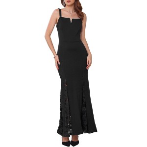 INSPIRE CHIC Women's 2025 Elegant Straps Wedding Guest Cocktail Maxi Formal Gown with Lace Insert Dresses - 1 of 4