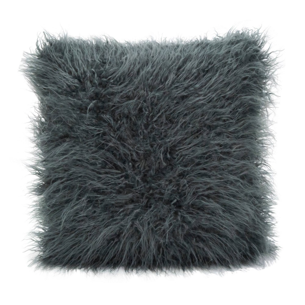 Photos - Pillow 18"x18" Poly Filled Faux Mongolian Fur Square Throw  Slate - Saro Li