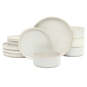 Gibson Elite Echo Bay 12 Piece Porcelain Reactive Glaze (Service for 4) Ceramic Plates and Bowls Modern Stackable Dinnerware Set - 1 of 4