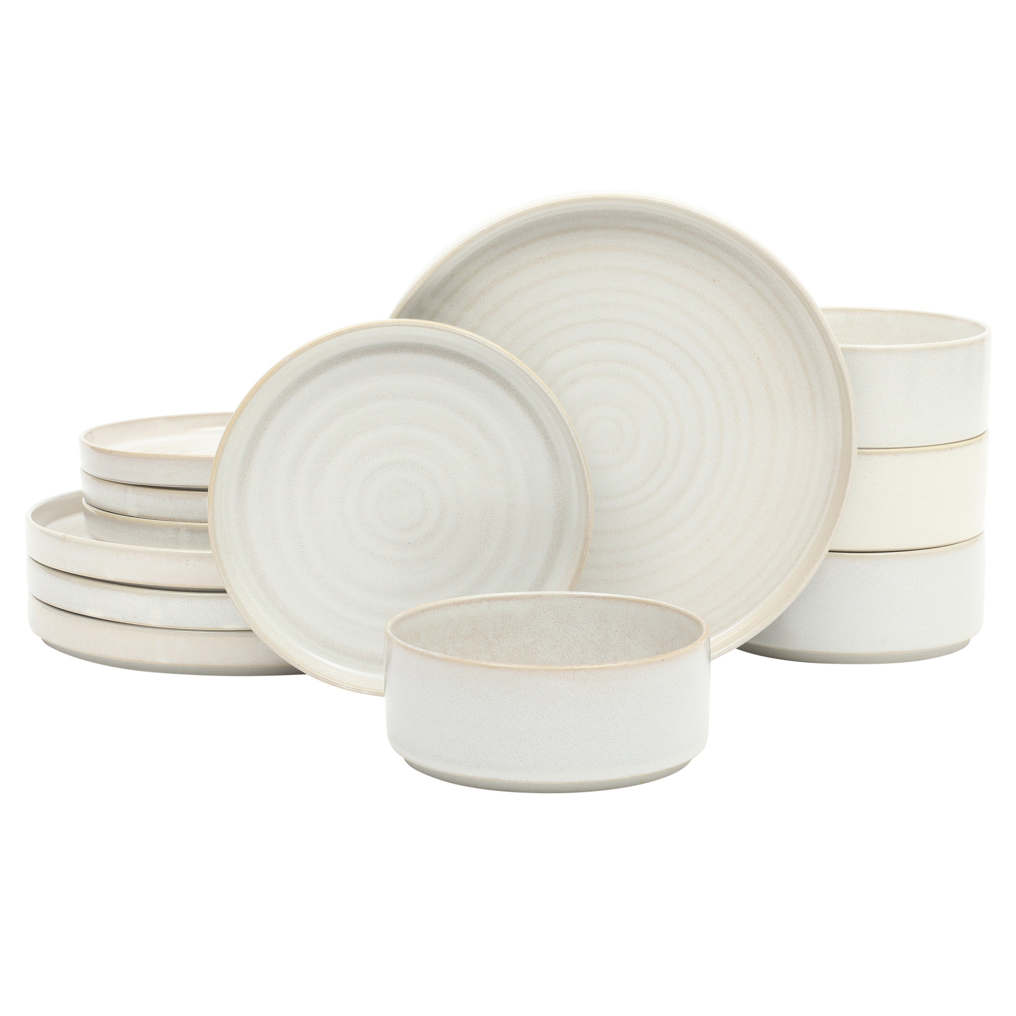 Gibson Elite Echo Bay 12 Piece Porcelain Reactive Glaze (Service for 4) Ceramic Plates and Bowls Modern Stackable Dinnerware Set White