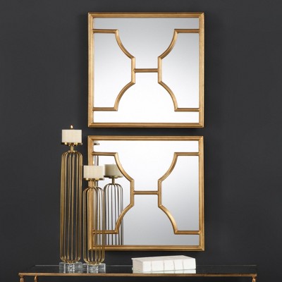 Misa 24" Gold Beveled Glass Square Accent Mirrors, Set of 2
