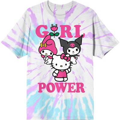 Hello Kitty Girl Power Juniors Purple and Teal Tie Dye Graphic Tee-Medium