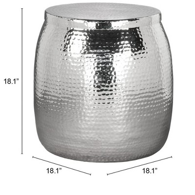 Silver Hammered Metal Drum Accent Table