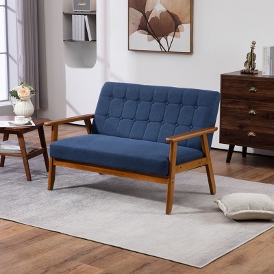 CAVINAS Modern Loveseat Sofa Upholstered Pu Leather 2-seat Couch with Wooden Leg for Apartment, Living Rooms