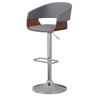 WyndenHall Calinda Adjustable Swivel Barstool Light Gray: Mid-Century Modern, Upholstered, Steel Legs