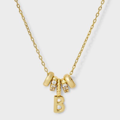 14K Gold Dipped Cubic Zirconia Rondelle B Initial Necklace - A New Day™ Gold
