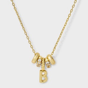 14K Gold Dipped Cubic Zirconia Rondelle B Initial Necklace - A New Day™ Gold - 1 of 4