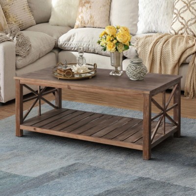 47 Inch Modern Coffee Table with Storage Shelf, Farmhouse Rectangle Living Room Center Table for Small Spaces,Easy Assembly