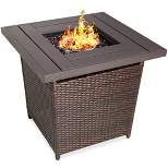 Best Choice Products 28in Propane Gas Fire Pit Table 50,000 BTU Outdoor Wicker w/ Glass Beads, Tank Holder