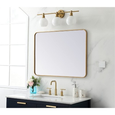 Elegant Brass Rectangular Soft-Corner Vanity Mirror 27x36 Inch