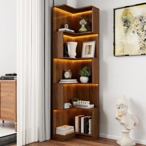 SEVOBAL Decorative Bookshelf 5 Tier Corner Bookcase Freestanding Display Shelf for Living Room Bedroom Kitchen, Brown, 16.69"*16.69"*68.9" - 1 of 4
