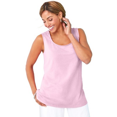 Jessica London Women's Plus Size Stretch Cotton Horseshoe Neck Tank
