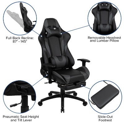 Gray Ergonomic Reclining Gaming Chair with Footrest