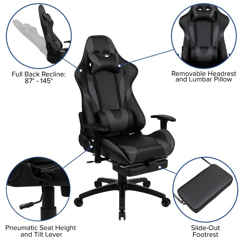 Flash Furniture X30 Gaming Chair Racing Office Ergonomic Computer Chair with Fully Reclining Back and Slide-Out Footrest in Red LeatherSoft, 5 of 15