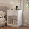 Set of 2 Fluted Farmhouse Nightstands with Charging Station, Modern Mid-Century Bedroom Bedside Tables, 1-Drawer Nightstands with Metal Handles - 2 of 4