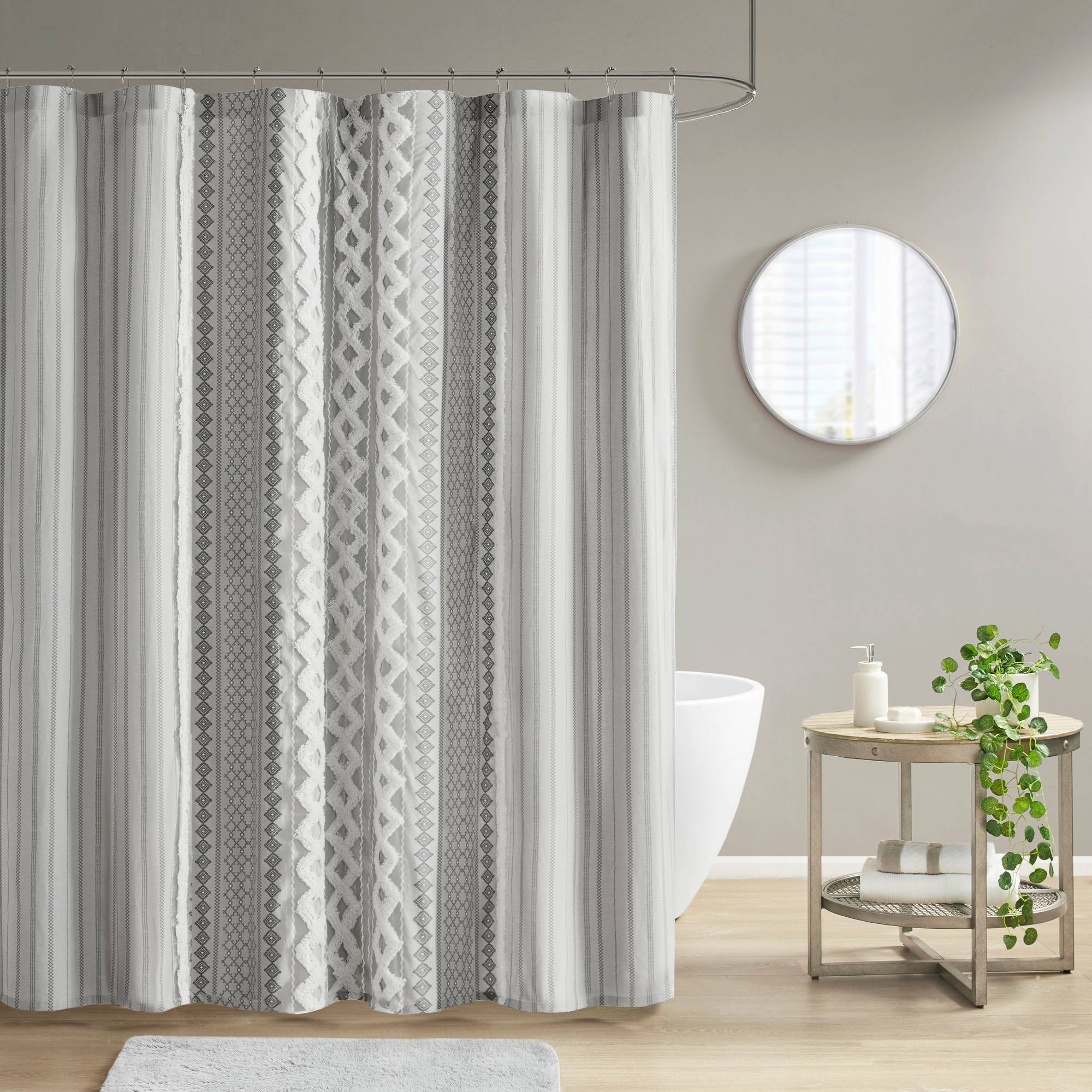 72"x72" Imani Chenille Striped Cotton Printed Shower Curtain Gray - Ink+Ivy: Buttonhole Top, Machine Washable, OEKO-TEX Certified