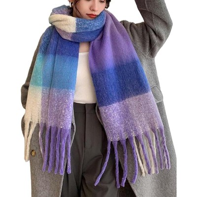 MSDC Winter Women Warm Scarf Long Shawl Large Scarves Cold Weather Thick Blanket Scarfs Colorful Plaid