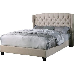 Best Master Furniture,Frances Solid Wood/Fabric Upholstry Queen Platform Bed - Beige - 1 of 3