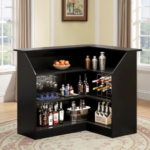 MAYEERTY L-Shaped Bar Table, 4-Tier Bar Cabinet Reception Desk，Black - 1 of 4