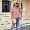 Womens Top Square Neck Lace Insert Jacquard Short Sleeve Top Blouse - 2 of 3