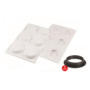 Silikomart KIT TARTE RING 80, Mold and Perforated Ring, 6 Cavities - 1 of 3