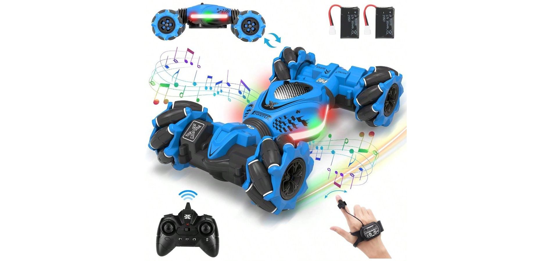 RC Car Gesture Stunt Toy, 2.4GHz 4WD RC Toy Off-Road 360° Rotate All-Round Drift with Lights Music