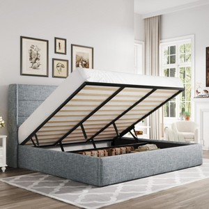 Allewie Lift Up Storage Bed, Button Tufted Headboard with Wingback, No Box Spring Needed, Hydraulic Storage, Modern - 1 of 4