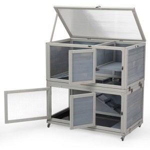 AZL1 Life Concept Pet Crates and Houses Weatherproof Rabbit House, Indoor Outdoor Wooden 2 Story Rabbit Hutch, Pet House, Grey, 19.68"*35.43"*36.61" - 1 of 4