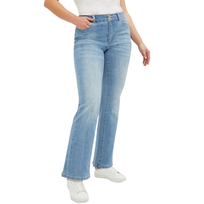 ellos Women's Plus Size Back Elastic Bootcut Jeans, 1 of 2
