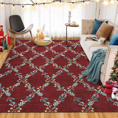 Christmas Runner Rug 2x6 Washable Christmas Kitchen Rugs Modern Geometric Area,Red