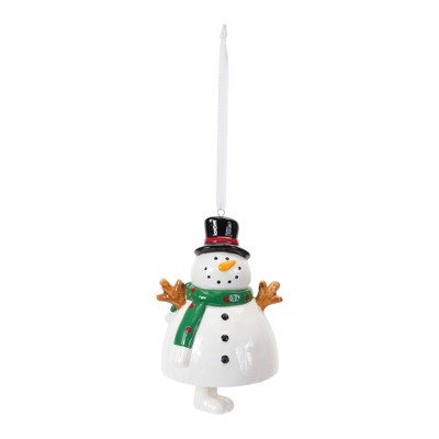 Set of 12 Ceramic Snowman Bell Ornaments with Green Scarves