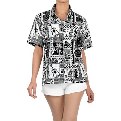 LA LEELA Women's Button Down Short Sleeve Summer Funny Aloha Party Shirt Hawaiian Club party Casual Blouse