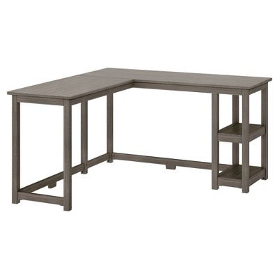 Dark Brown L-Shaped Corner Desk with Shelves