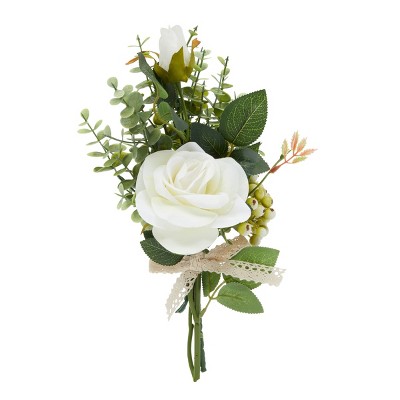 Farmlyn Creek Artificial White Silk Roses with Eucalyptus Leaves for Bouquets & Centerpieces (14 in)