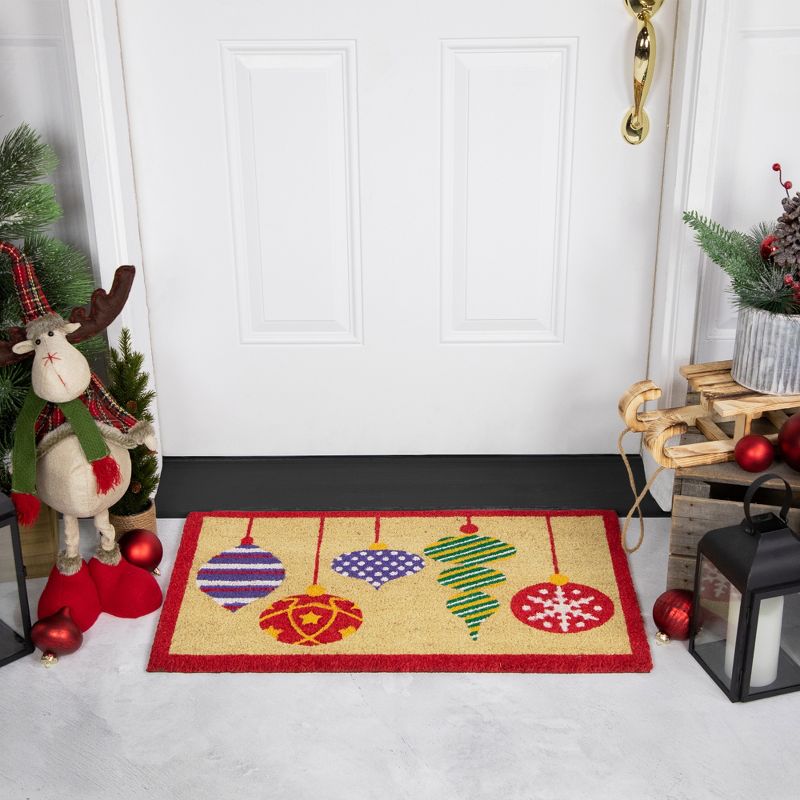 Northlight Tan Brown and Red Christmas Ornaments Coir Outdoor Doormat 18" x 30", 2 of 7