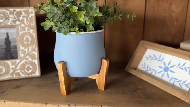 Planter with Stand Blue Metal & Wood by Foreside Home & Garden, 2 of 9, play video