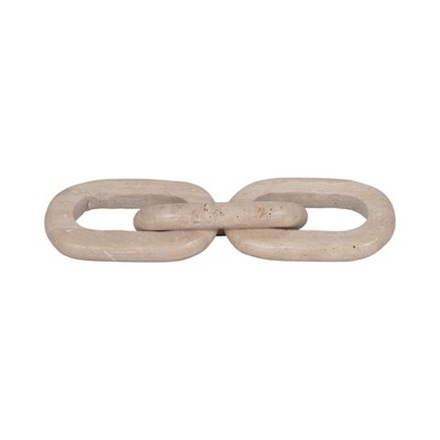 Decorative Object Stone Travertine Chain Link Accent Glam Style for Home Office Bedroom Living Room Decor - 2" Tan
