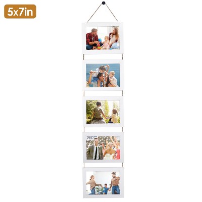 NewHome "5x7 Inch Rustic Wall Hanging Picture Collage Frame, 5-Opening Wood Photo Frame for Home Decor" White