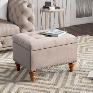 CAVINAS Square Ottoman with Storage Space, Retro Riveted Velvet Upholstered Storage Ottoman Bench, Hidden Support Hinges - 1 of 4