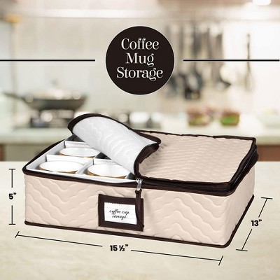 Flax and Brown Quilted Microfiber 5-Piece China Storage Set
