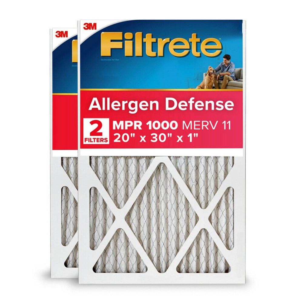 Filtrete 20x30x1 2pk Allergen Defense Air Filter 1000 MPR: MERV 11 Electrostatic Furnace Filter, Captures Dust & Pollen