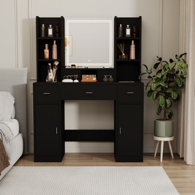 FONTOI Vanity Desk with Mirror&Storage Cabinet, Dressing Table with Drawers for Bedroom, Black, 15.75"*55.91"*43.31"