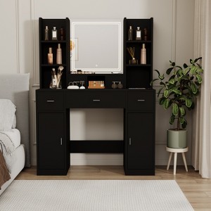 FONTOI Vanity Desk with Mirror&Storage Cabinet, Dressing Table with Drawers for Bedroom, Black, 15.75"*55.91"*43.31" - 1 of 4