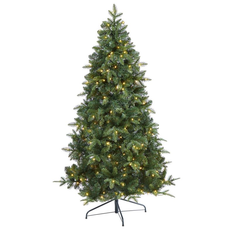 6ft Nearly Natural Pre-Lit LED Grand Teton Spruce Flat Back Artificial Christmas Tree Clear Lights, 1 of 13