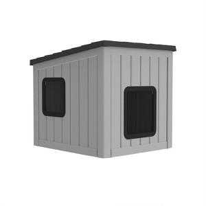 MooxvMoo Outdoor Cat House,Sloping Roof Design,Waterproof Resin Shelter for Indoor & Outdoor Use, Warm & Easy to Assemble - 1 of 4