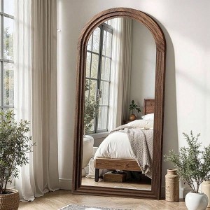 Arched Full Length Mirror with Solid Wood Frame Brown 55x24 Farmhouse Wall Mounted Floor Mirror Vertical Hanging Bedroom - 1 of 4