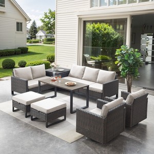 Belord 8PCS Outdoor Patio Furniture Set, All Weather Outdoor Sectional Set with Storage Box, L-Shape Sectional Sofa, Swivel Patio Chair, Coffee Table - 1 of 4