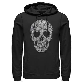 Men's Lost Gods Lace Print Heart Skull Pull Over Hoodie