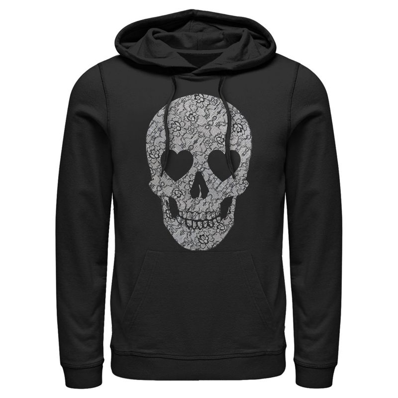 Men's Lost Gods Lace Print Heart Skull Pull Over Hoodie, 1 of 5