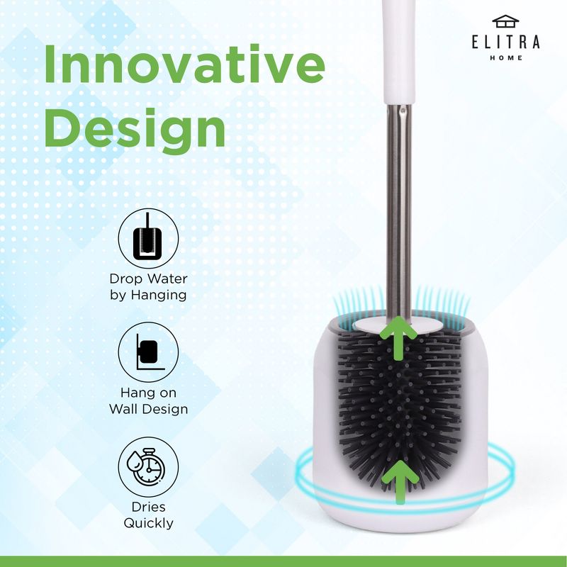 Silicone Bristles Toilet Brush and Holder Set with Tweezers - White - by ELITRA HOME,, 4 of 8